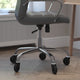 Gray LeatherSoft/Chrome Frame |#| Executive Chair with Chrome Frame & Arms on Skate Wheels - Gray LeatherSoft