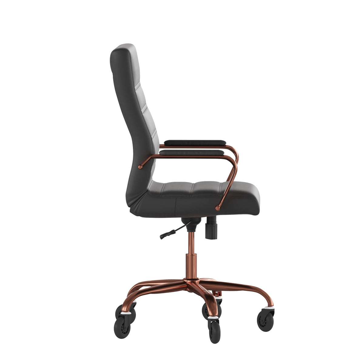 Black LeatherSoft/Rose Gold Frame |#| Executive Chair with Rose Gold Frame & Arms on Skate Wheels - Black LeatherSoft