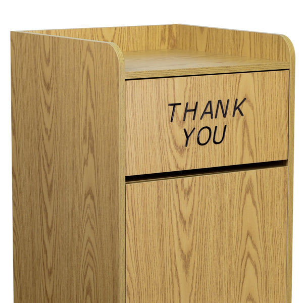 Oak |#| Wood Tray Top Receptacle in Oak - Commercial Grade Push Door Trash Can