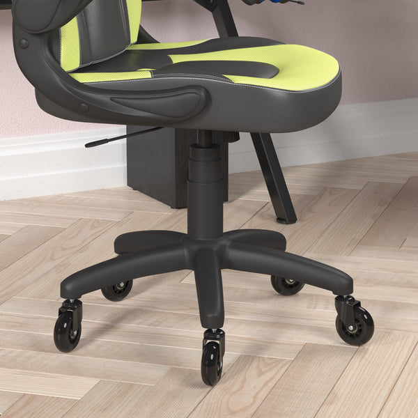 Neon Green |#| Office Gaming Chair with Skater Wheels & Flip Up Arms - Green LeatherSoft