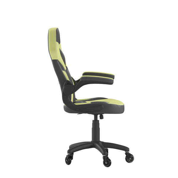 Neon Green |#| Office Gaming Chair with Skater Wheels & Flip Up Arms - Green LeatherSoft