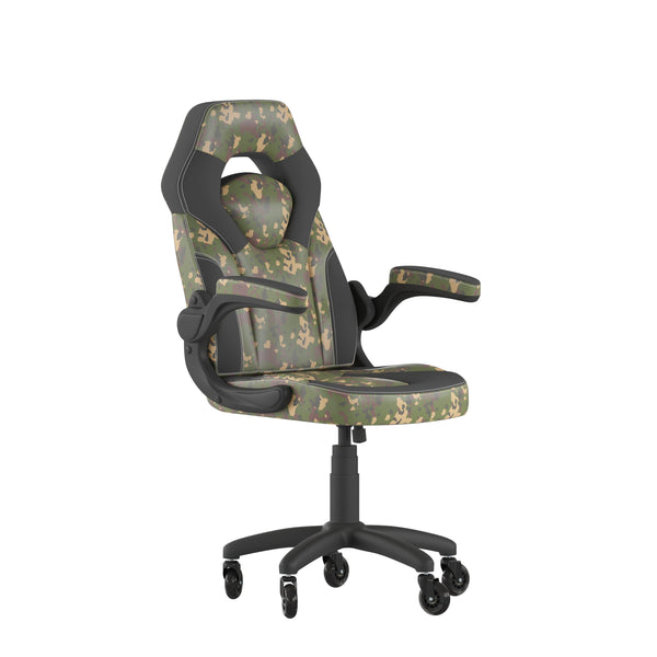 Camouflage |#| Office Gaming Chair with Skater Wheels & Flip Up Arms - Camouflage LeatherSoft