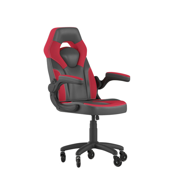 Red |#| Office Gaming Chair with Skater Wheels & Flip Up Arms - Red LeatherSoft