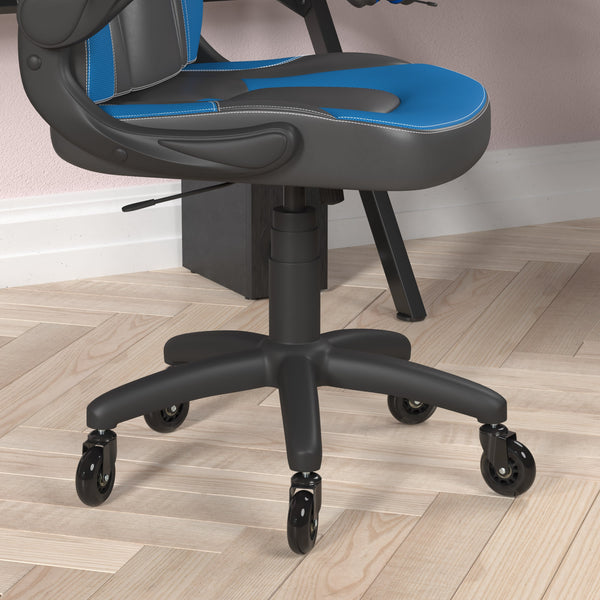 Blue |#| Office Gaming Chair with Skater Wheels & Flip Up Arms - Blue LeatherSoft