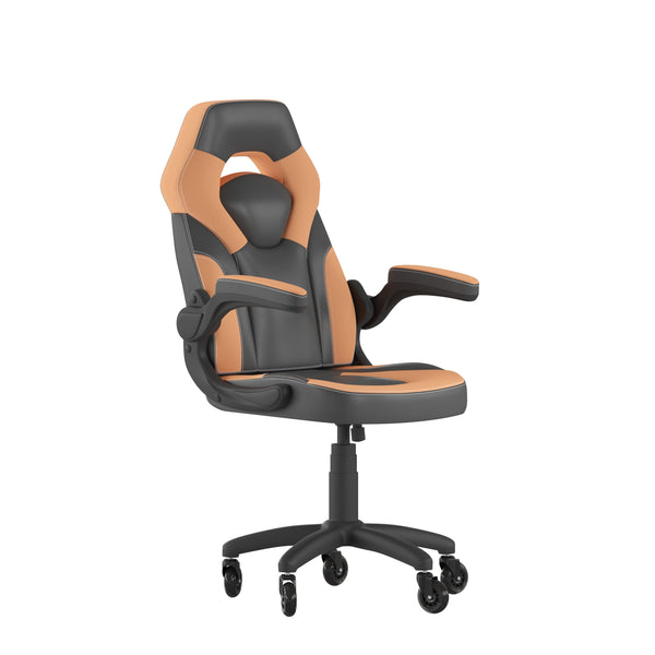 Orange |#| Office Gaming Chair with Skater Wheels & Flip Up Arms - Orange LeatherSoft