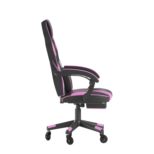 Black with Purple Trim |#| Office Gaming Chair with Skater Wheels & Reclining Arms - Purple LeatherSoft