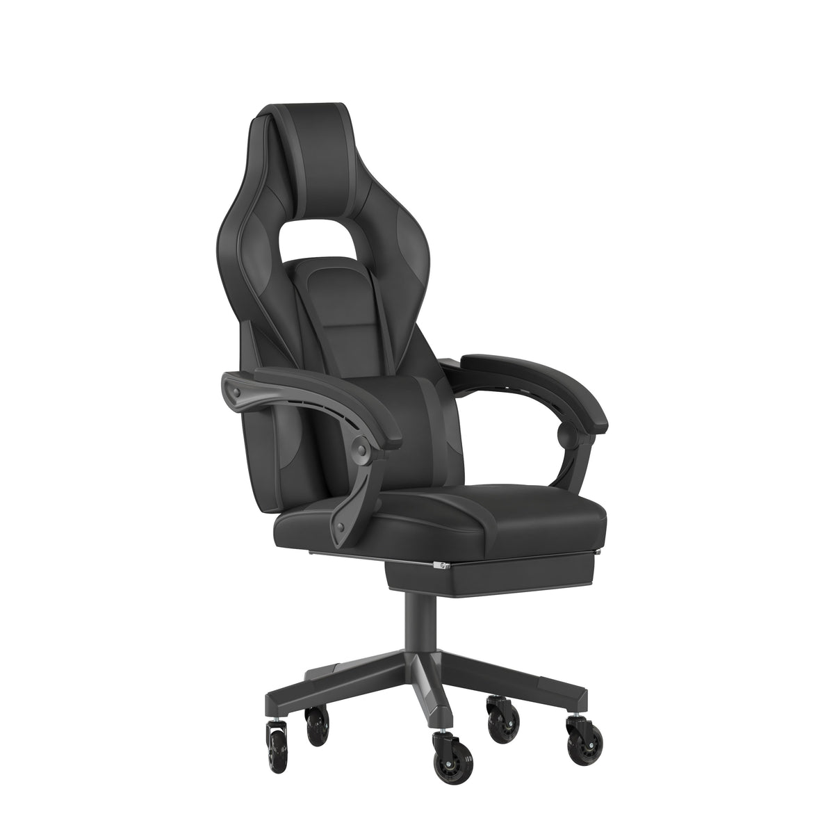 Black with Gray Trim |#| Office Gaming Chair with Skater Wheels & Reclining Arms - Black LeatherSoft