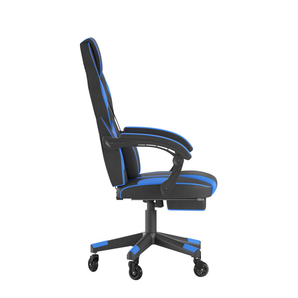 Black with Blue Trim |#| Office Gaming Chair with Skater Wheels & Reclining Arms - Blue LeatherSoft