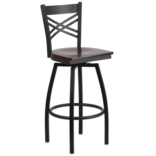 X" Back Swivel Metal Barstool - View 1